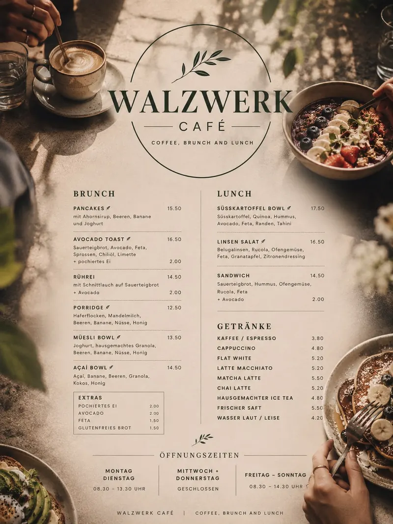 Walzwerk Café Brunch- und Lunchkarte