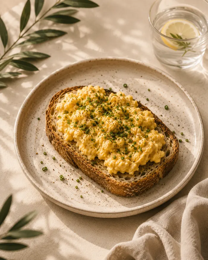 Rührei – Mit Schnittlauch auf Sauerteigbrot
